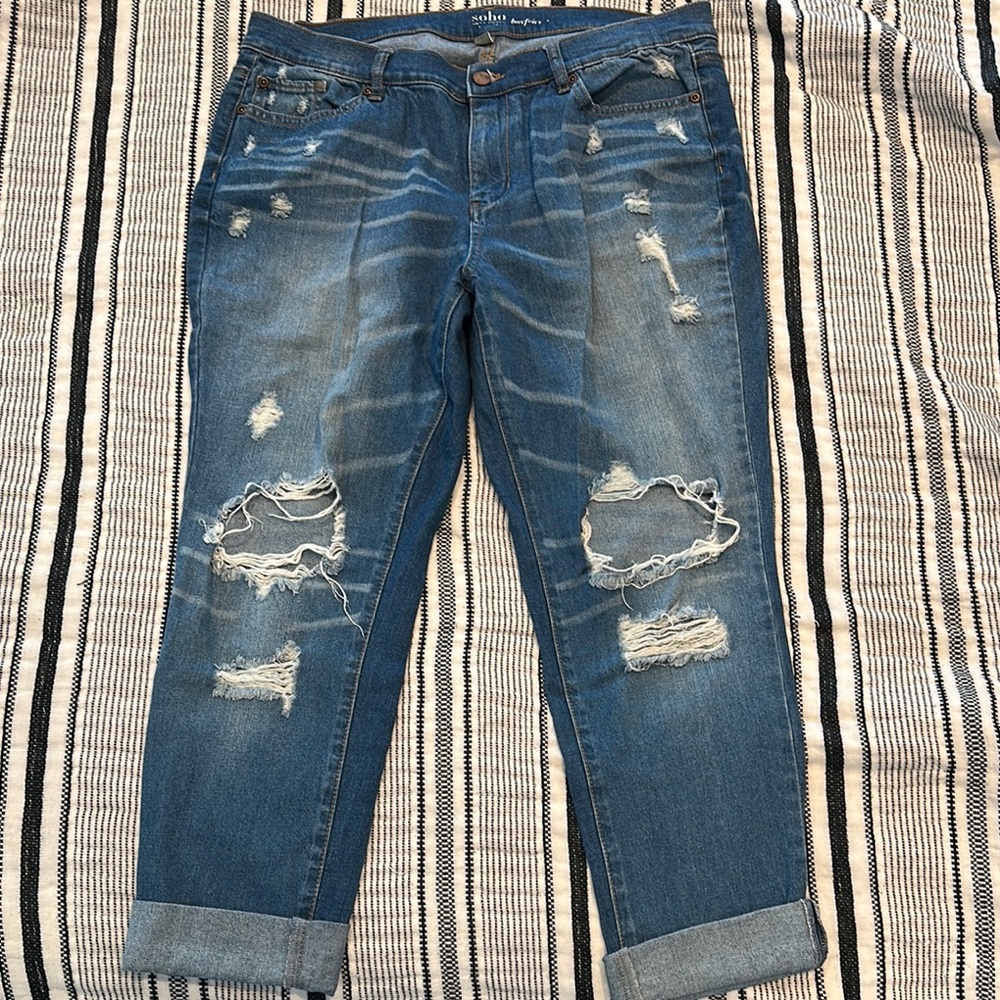 Soho Blue Boyfriend Jeans with Distressed Details